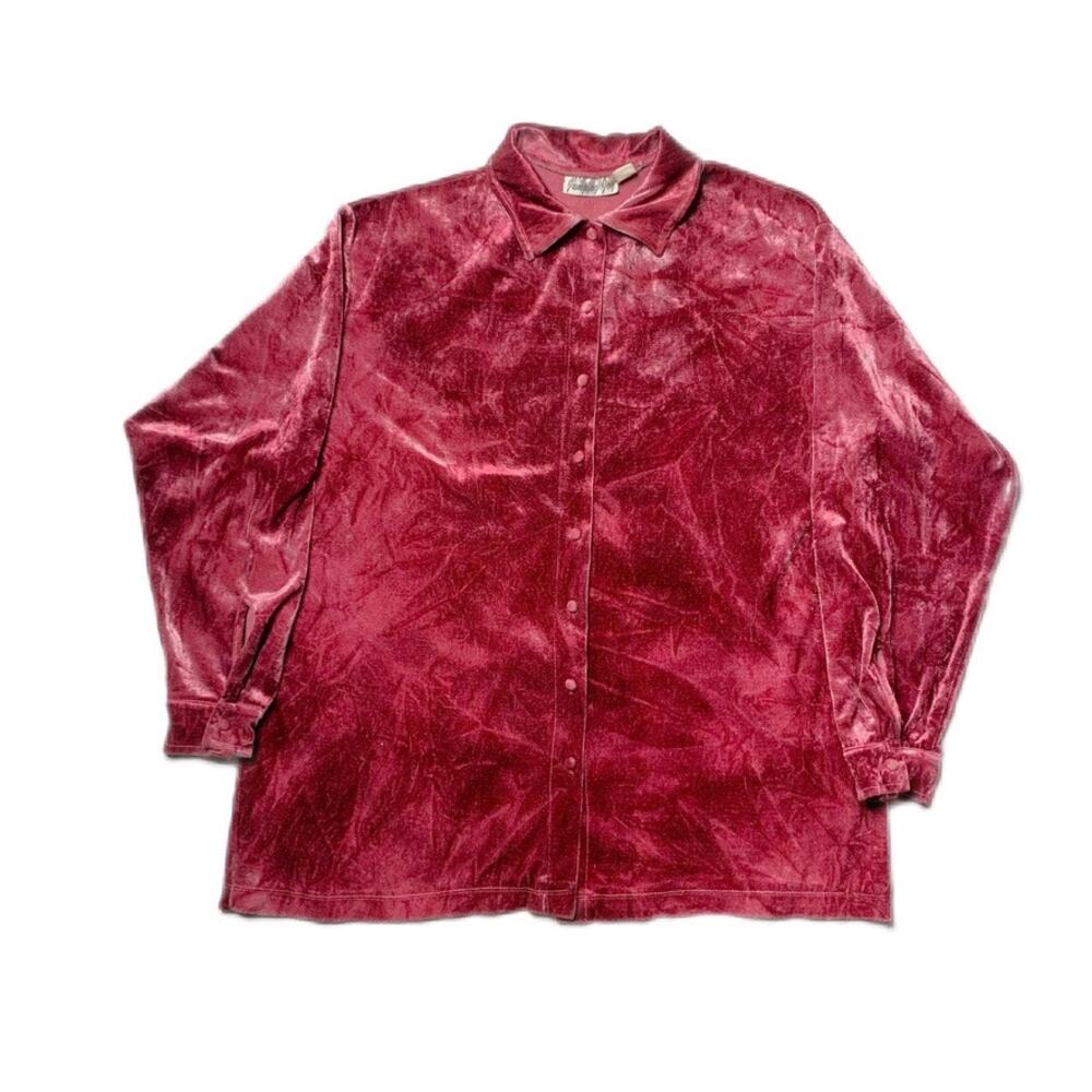 90s Pink Crushed Velvet burnout Oversized Button down Valentine Large